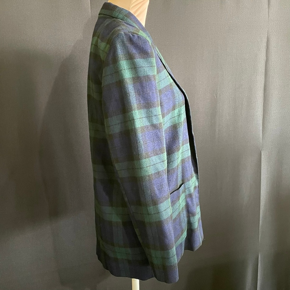 Unbranded Plaid Blazer Women S Green Blue Good Black Watch Tartan Made in Japan - Picture 2 of 6